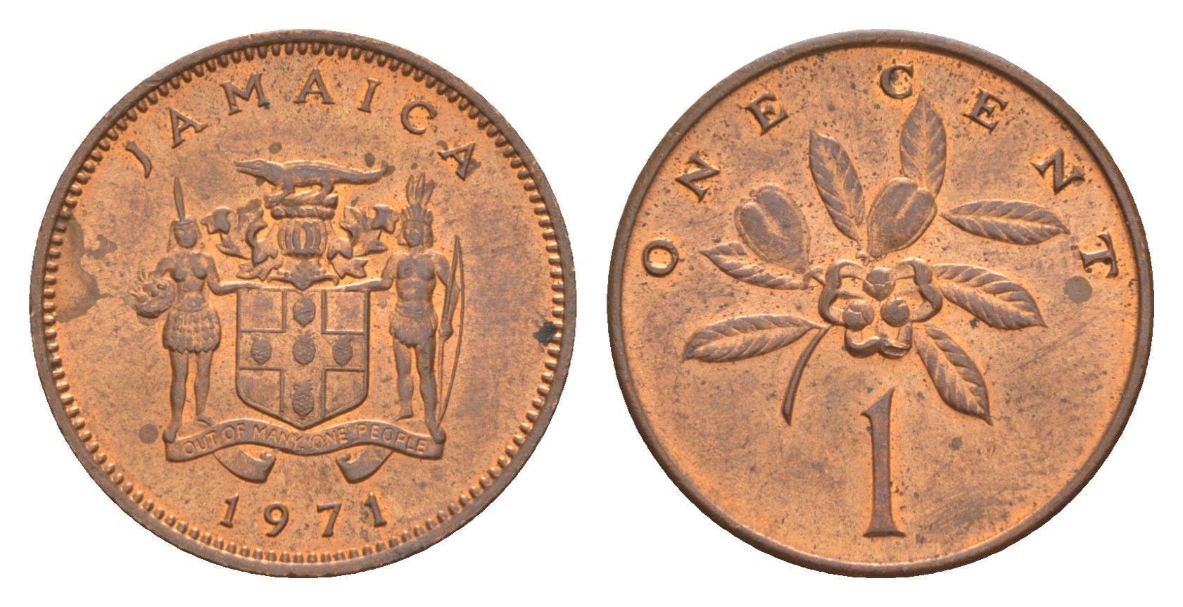 Ямайка 1 цент 1971 KM 45 бронза aUNC 4649-1041