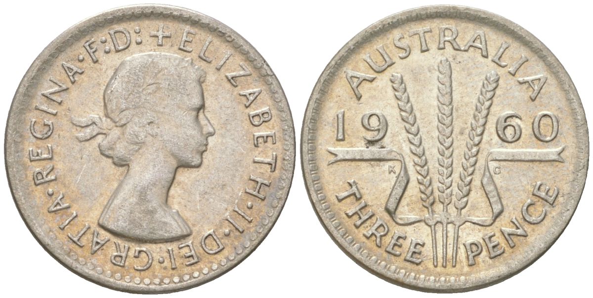 Австралия 3 пенса 1960 Елизавета II (1952-2022) KM 57 серебро 4621-1259