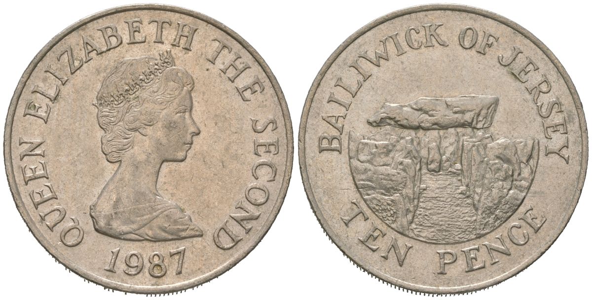 Джерси 10 пенсов 1987 Ла-Хуг-Би, Елизавета II (1952-2022) KM 57.1 медно-никель aUNC 4619-652