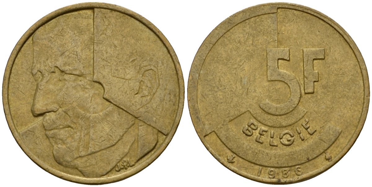 Бельгия 5 франков 1986 Belgie, Бодуэн I (1951-1993) KM 164 алюминиевая бронза 4601-255
