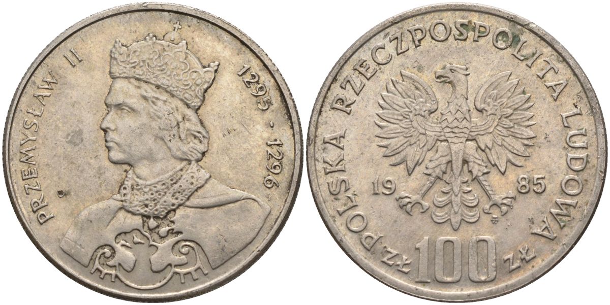 Польша 100 злотых 1985 король Пшемыслав II Y 155 медно-никель 4162-824