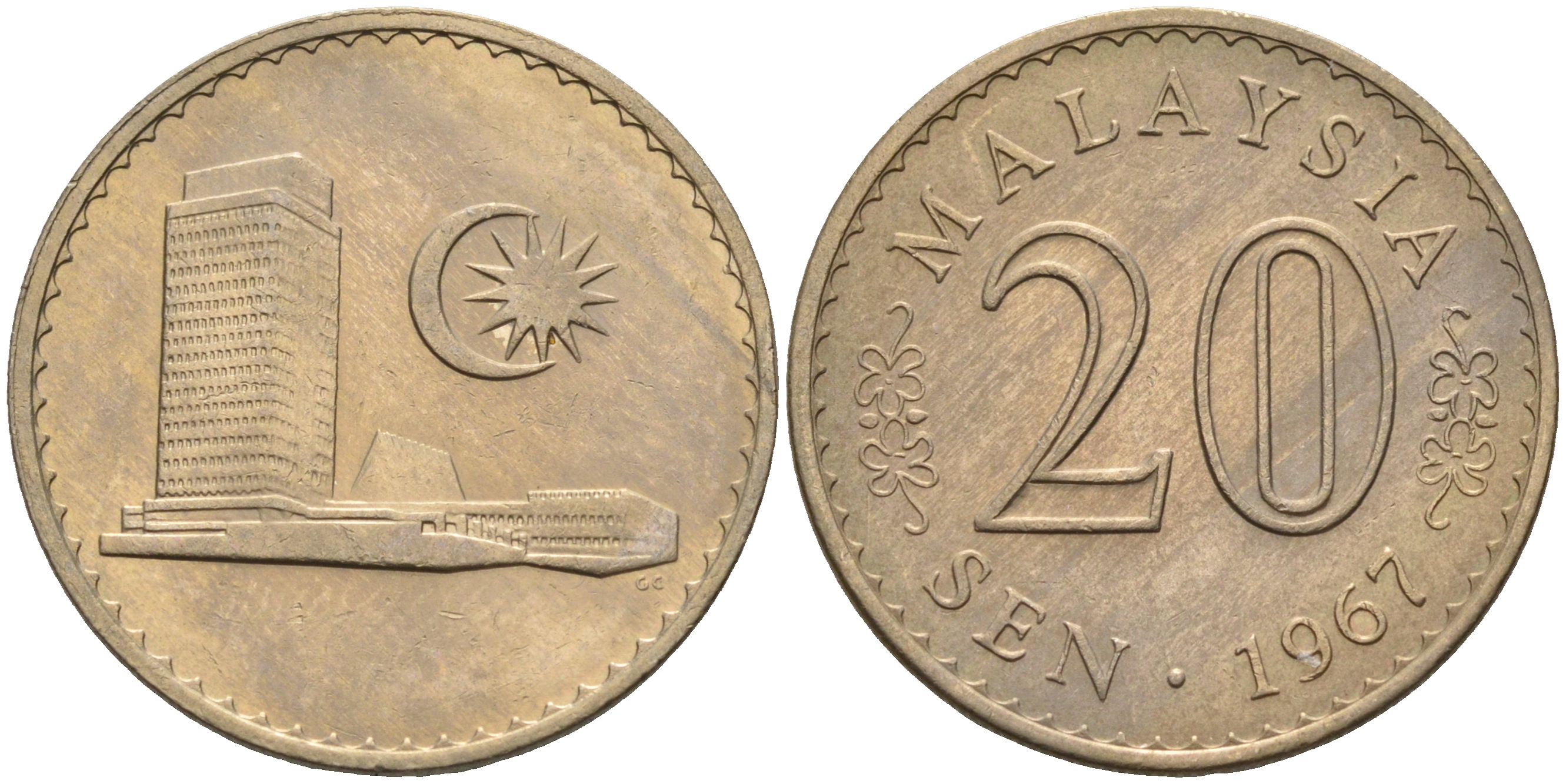 Малайзия 20 сенов 1967 здание Парламента KM 4 медно-никель UNC 4591-253