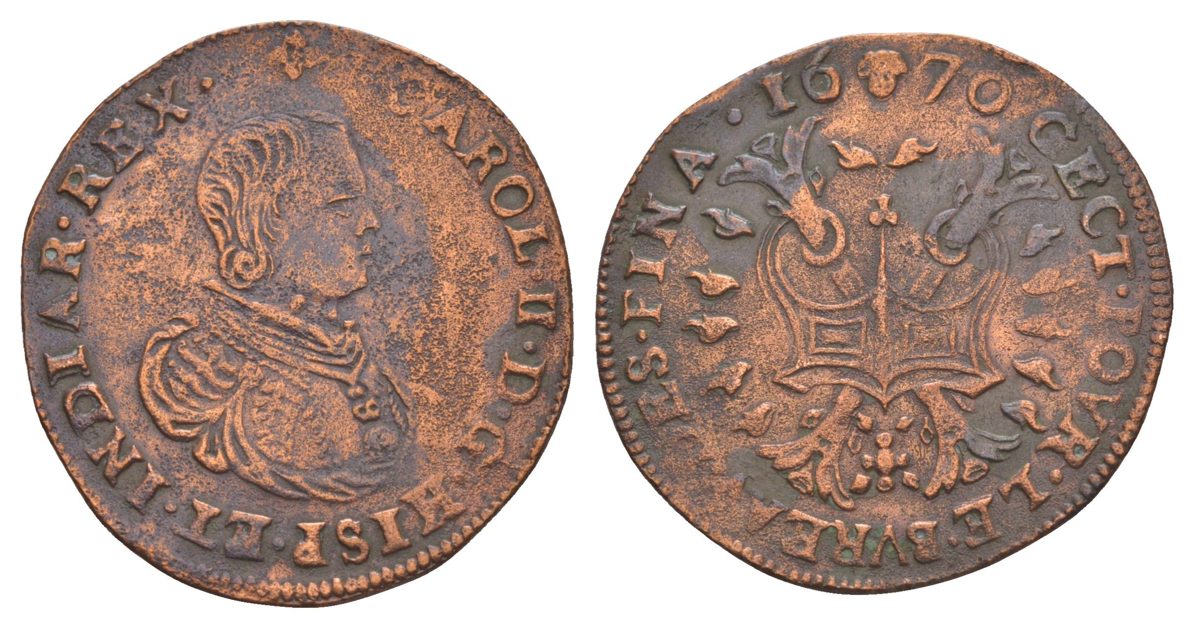 Испанские Нидерланды жетон Бюро финансов 1670 Монетный двор Брюсселя, диаметр 31 мм, вес 5,2 гр медь 413-2332