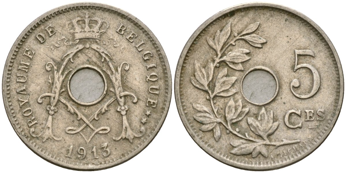 Бельгия 5 сантимов 1913 Belgique KM 66 медно-никель 4136-467