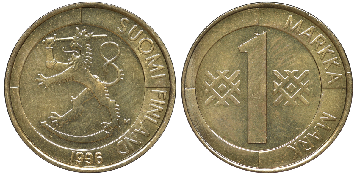 Финляндия 1 марка 1996 M KM 76 алюминиевая бронза UNC 259-511