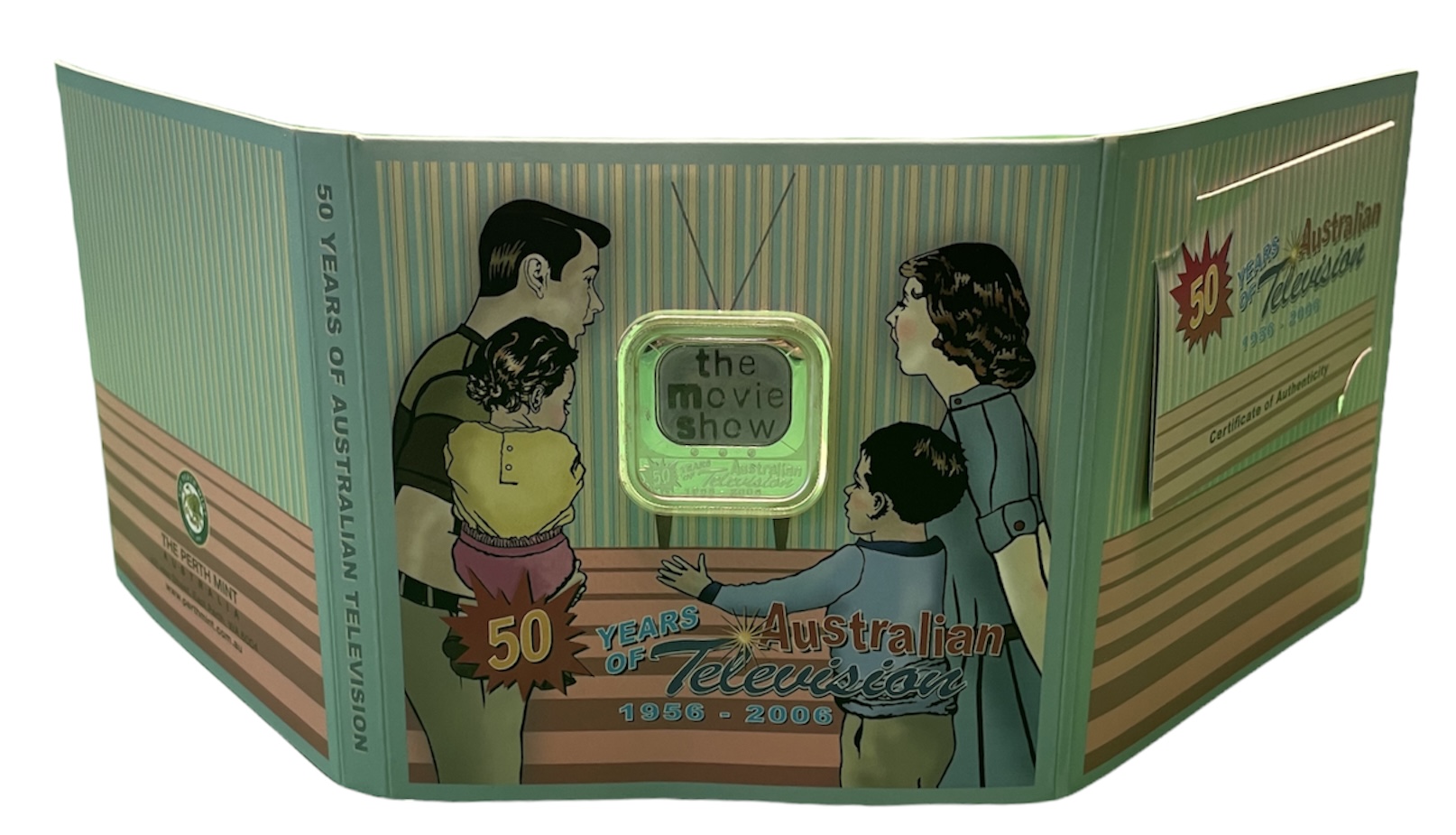 Австралия 1 доллар 2006 50 лет Австралийскому телевидению (цветное переливающееся избражение с 4 кадрами из разных передач, квадратное) серебро PROOF 5-6-1-34