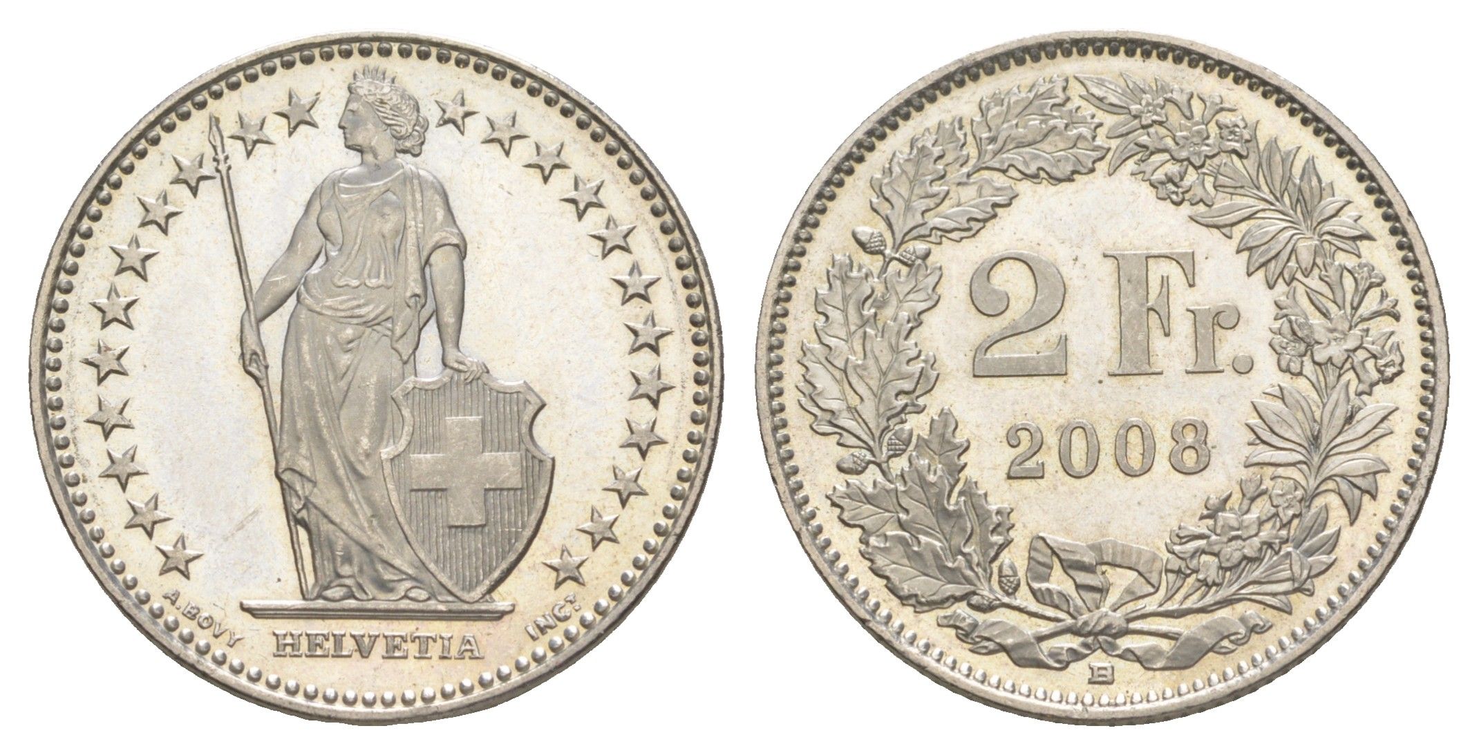 Швейцария 2 франка 2008 KM 21a медно-никель UNC 4556-816