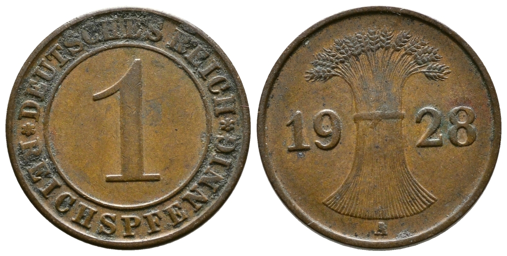 ГЕРМАНИЯ 1 РЕЙХСПФЕННИГ 1928 A KM 37, J.313 бронза 4380-1145