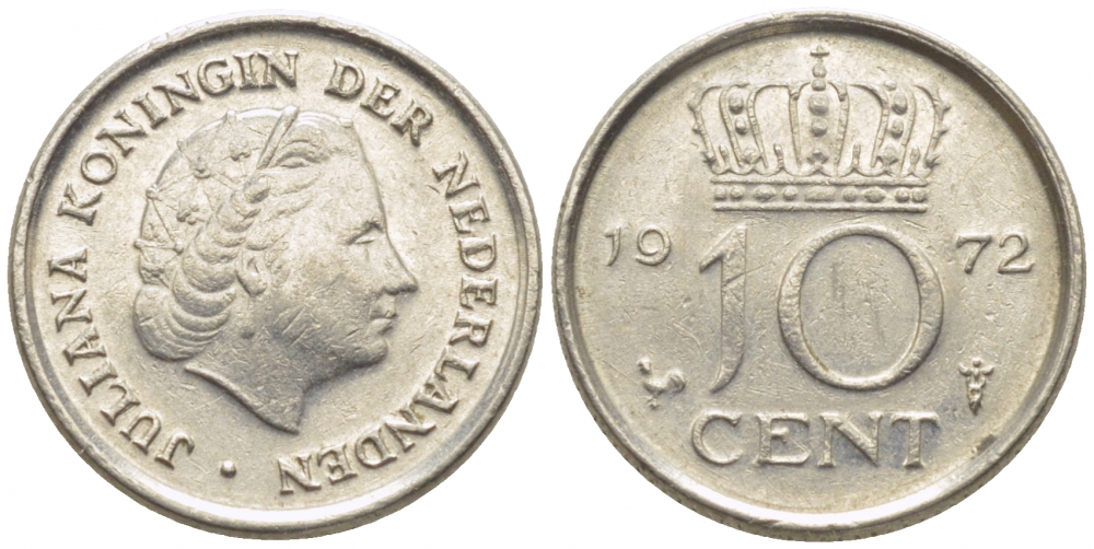 Нидерланды 10 центов 1972 Юлиана (1948-1980) KM 182 никель 112-346