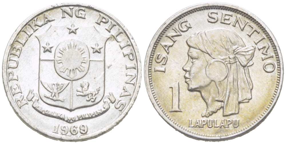 Филиппины 1 сентимо 1969/6 вождь острова Мактан Лапу-Лапу KM 196 алюминий 218-1151