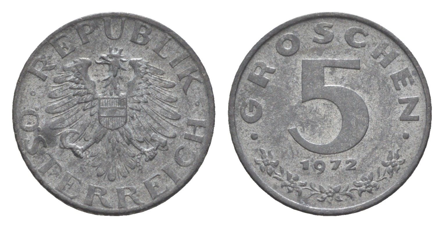 Австрия 5 грошей 1972 KM 2875 цинк UNC 4567-712