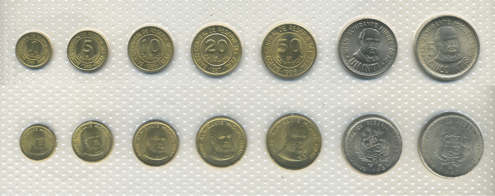 ПЕРУ НАБОР ИЗ 7 МОНЕТ 1985-1988 ЗАПАЙКА В ЦЕЛЛОФАН UNC 3-6-3-62