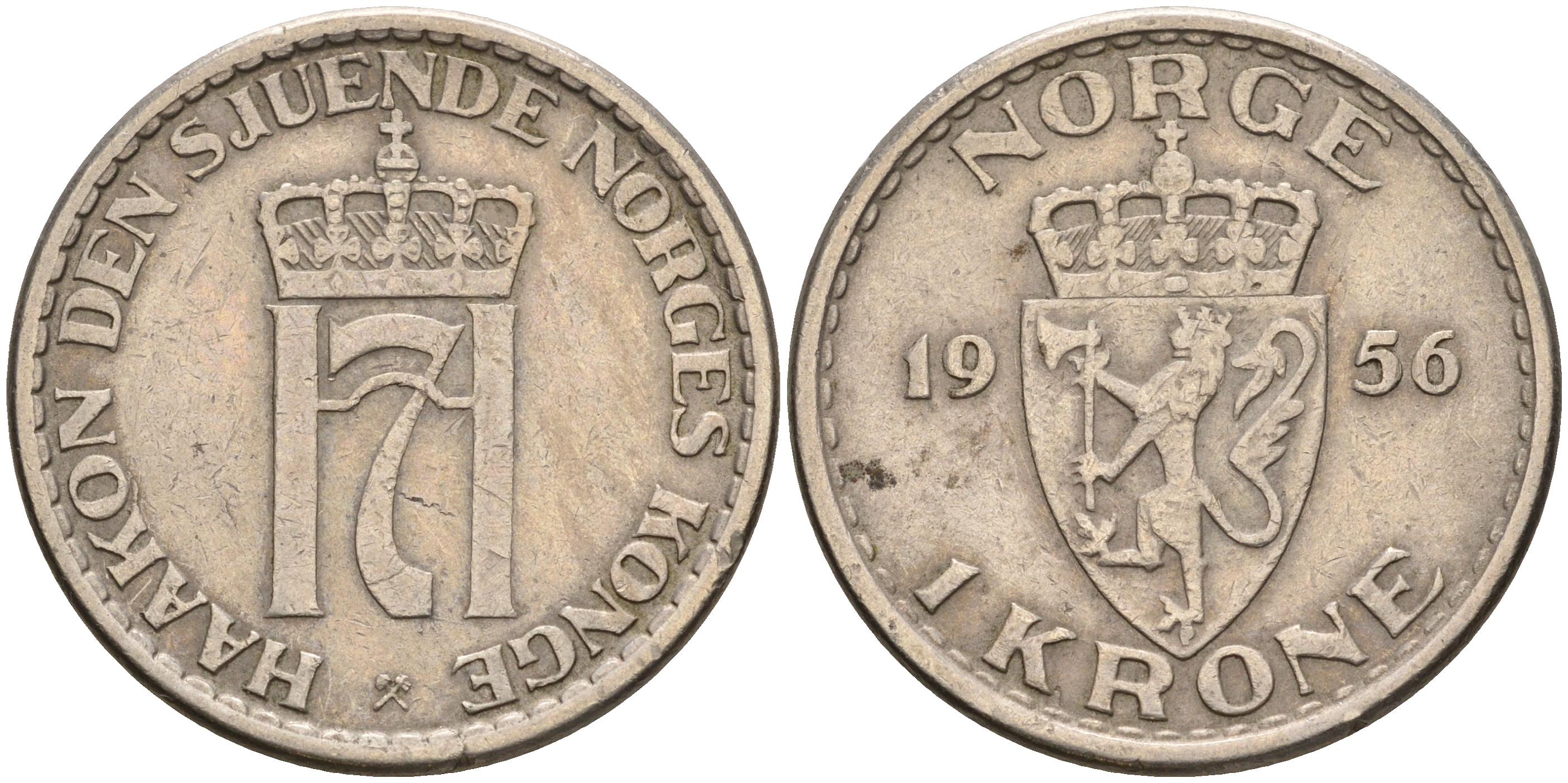 Норвегия 1 крона 1956 Хокон VII (1905-1957) KM 397 медно-никель 4606-712