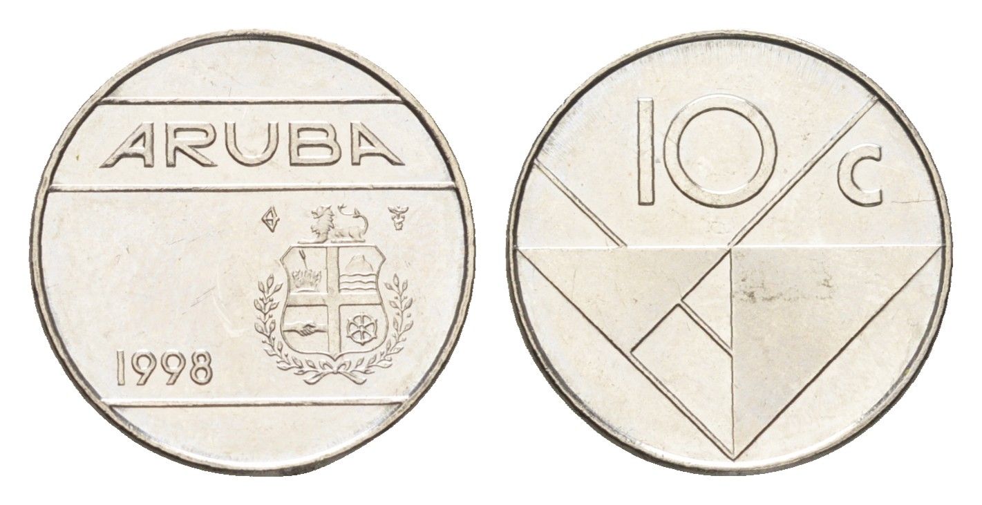 Аруба 10 центов 1998 KM 2 сталь плакированная никелем UNC 4659-1245