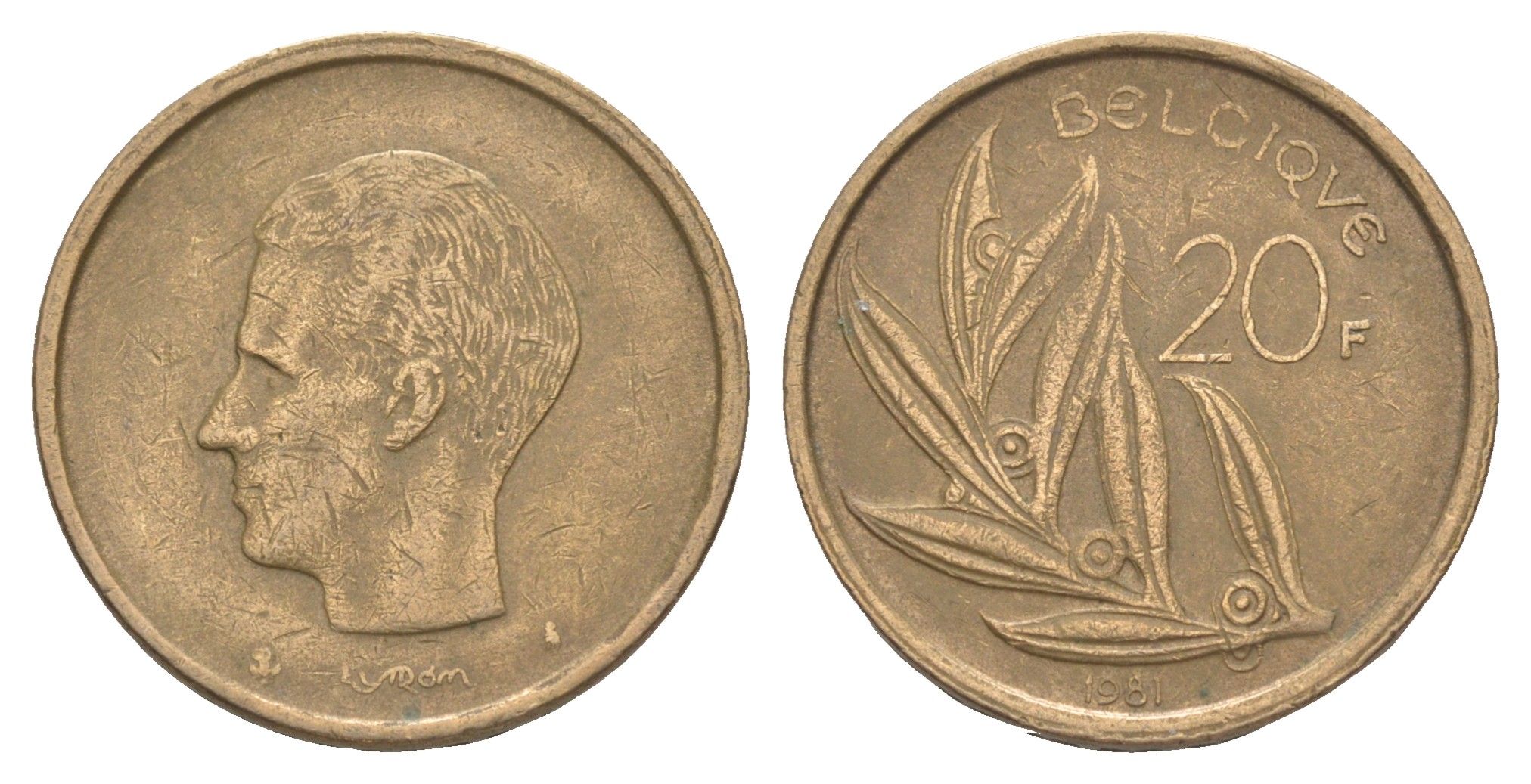 Бельгия 20 франков 1981 Belgique, Бодуэн I (1951-1993) KM 159 никель латунь 4538-1155