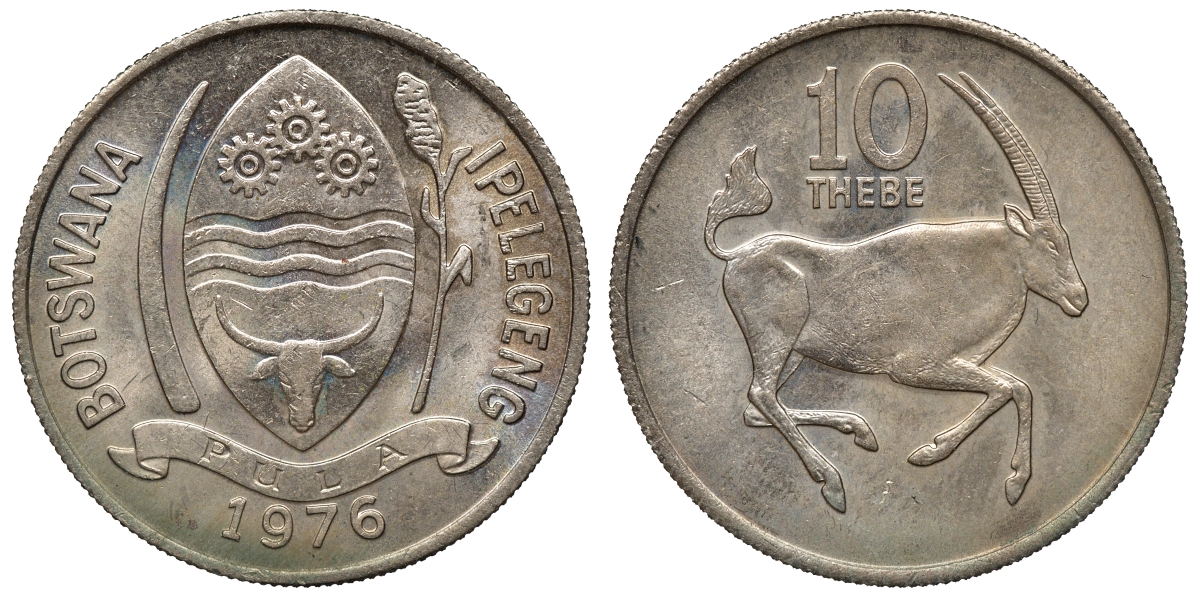 Ботсвана 10 тхебе 1976 сернобык KM 5 медно-никель 4118-527