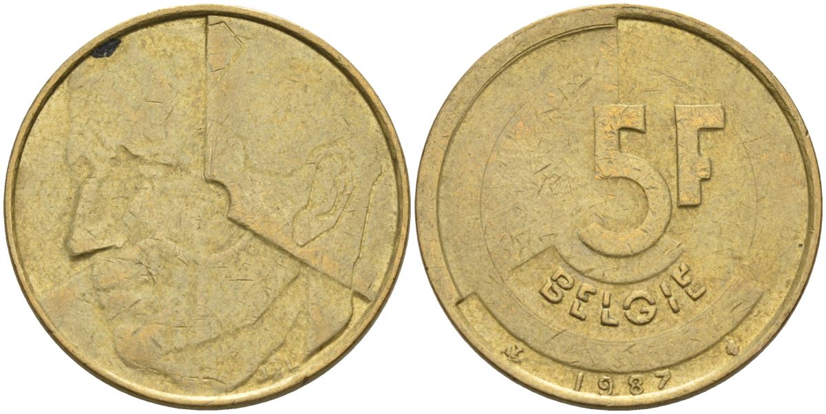Бельгия 5 франков 1987 Belgie KM 164 алюминиевая бронза 4126-311