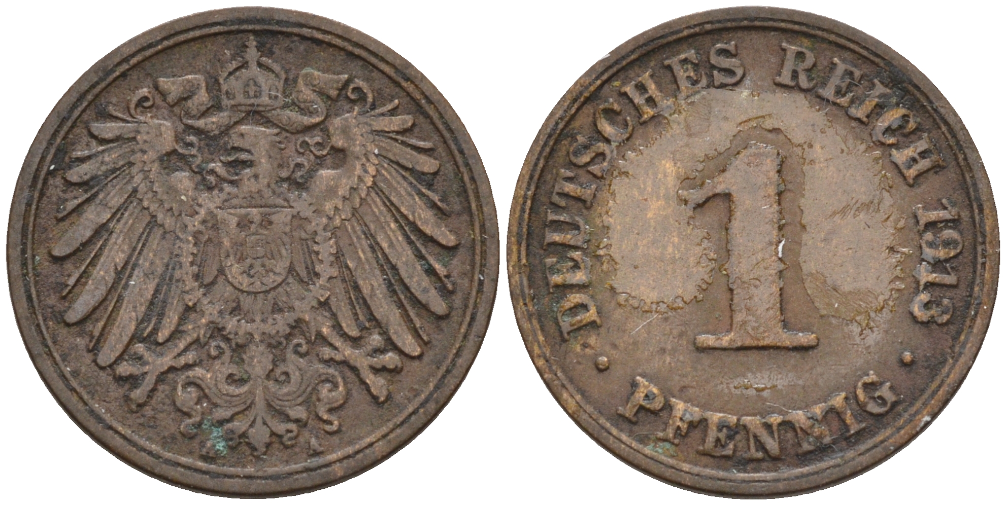 Германия 1 пфенниг 1913 A KM 10, J. 10 медь 4594-1252