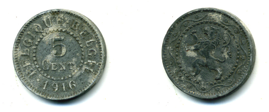 БЕЛЬГИЯ 5 САНТИМОВ 1916 KM 80 цинк 86-155