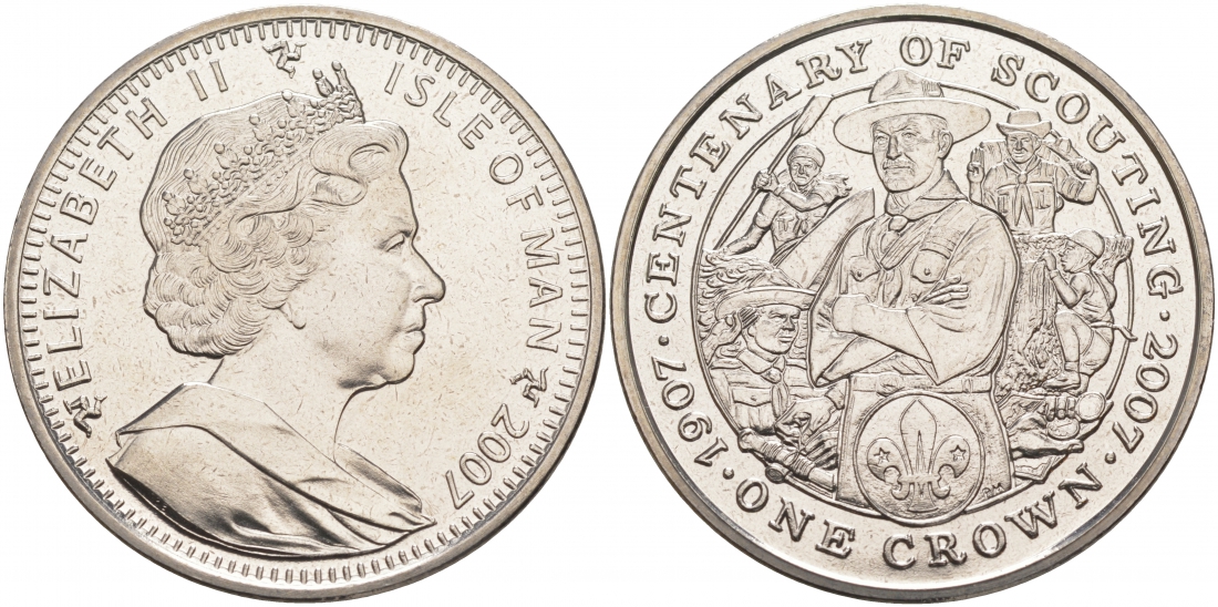 Остров Мэн 1 крона 2007 100 лет движению скаутов KM 1310 медно-никель UNC M8-07