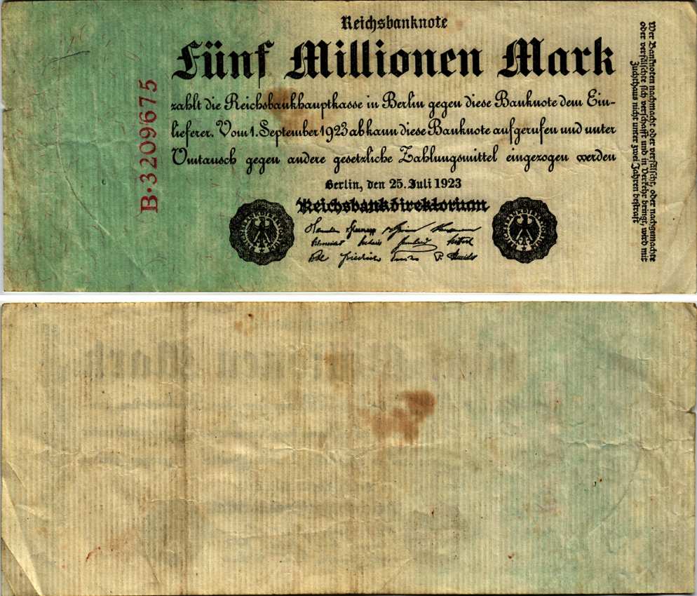 Германия 5000000 марок 1923 25 июля 1923, 5 миллионов марок Pick 95, Ros 94  бумага 7183-55-2-1