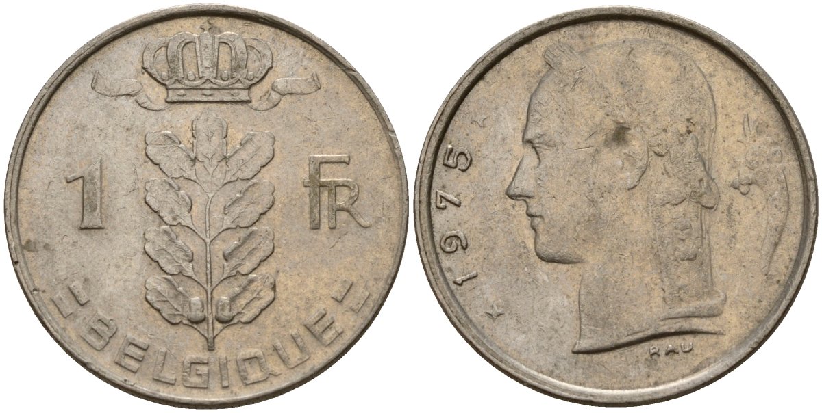 Бельгия 1 франк 1975 Belgique, Бодуэн I (1951-1993) KM 142 медно-никель 4156-625