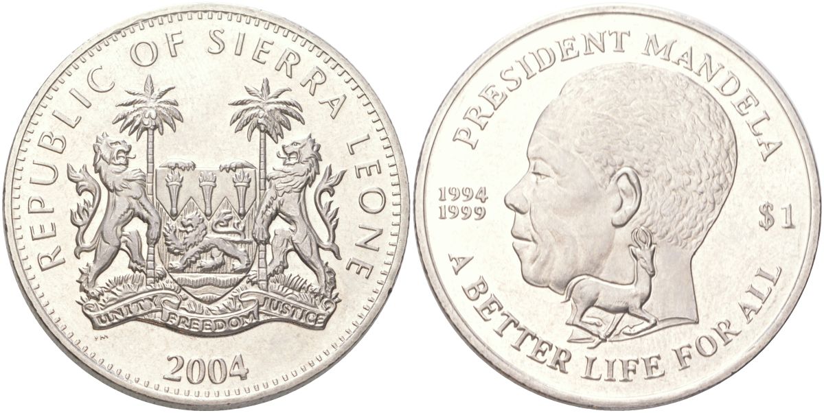 Сьерра-Леоне 1 доллар 2004 Нельсон Мандела KM 297 медно-никель BU 4368-1134