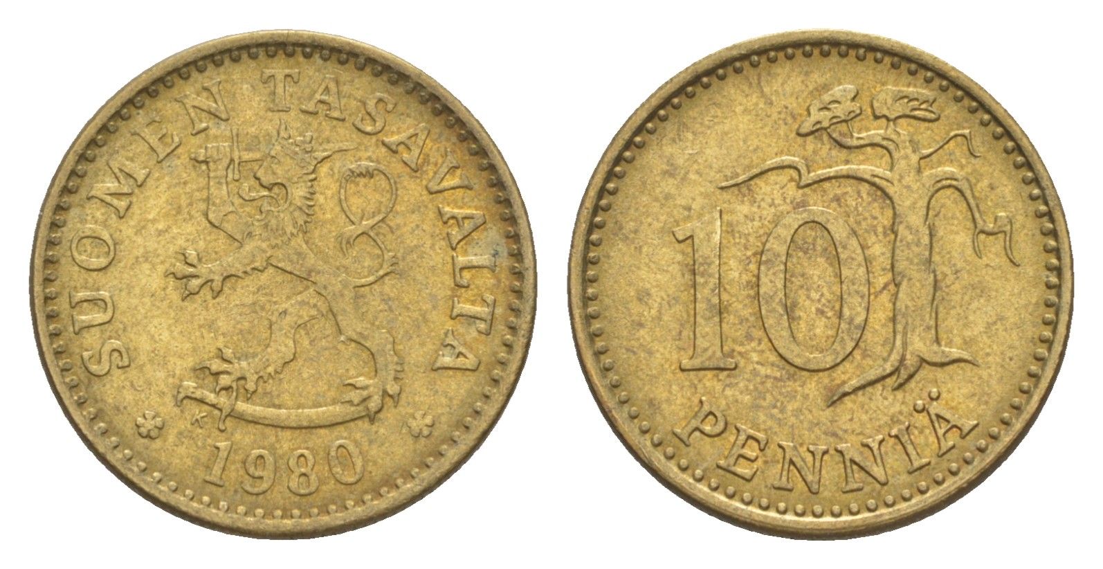 Финляндия 10 пенни 1980 KM 46 алюминиевая бронза 4647-341