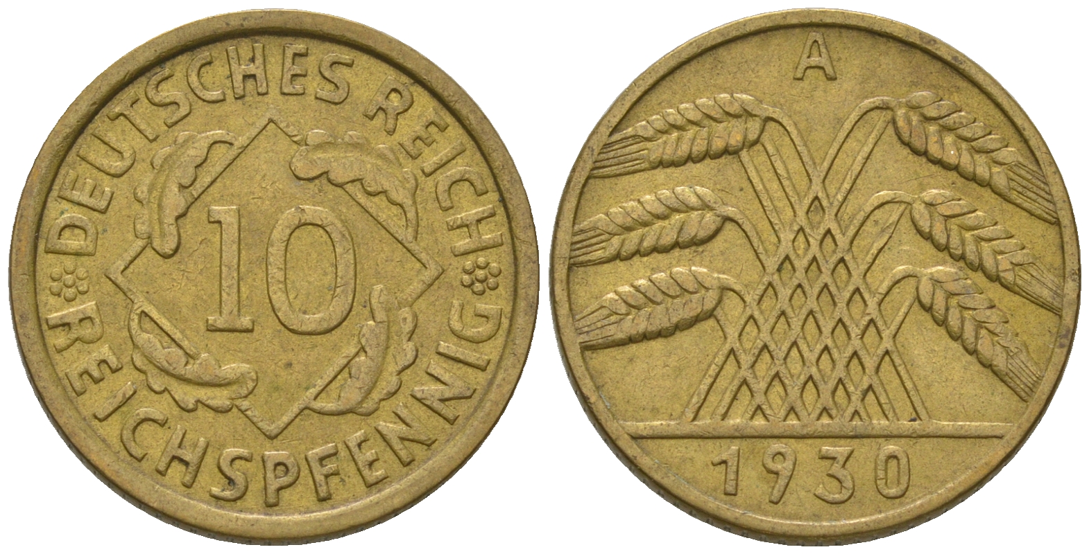 Германия 10 рейхспфеннигов 1930 A KM 40, J. 317 бронза    4641-326