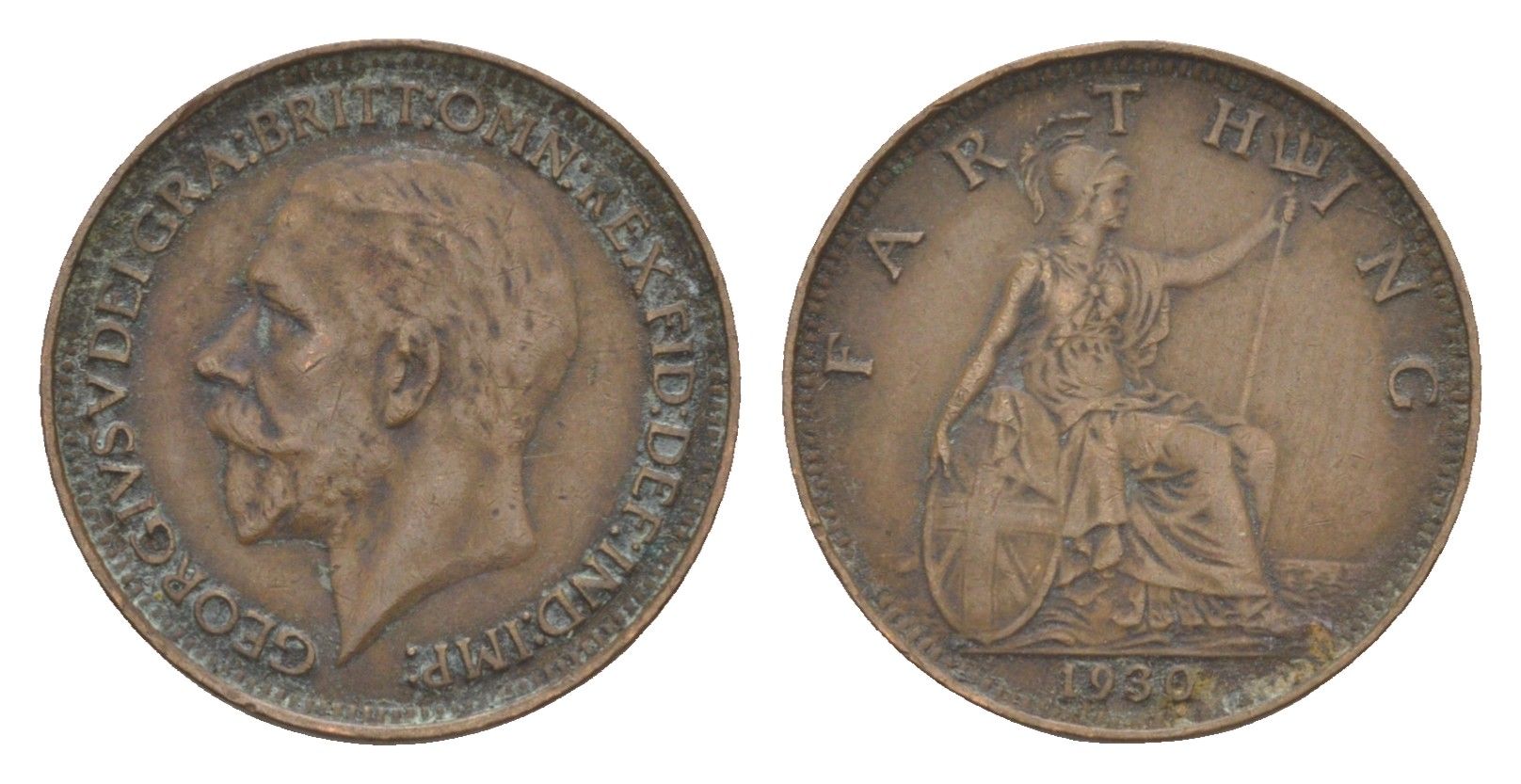 Великобритания 1 фартинг 1930 Георг V (1910-1936) KM 825, Spink 4061 бронза 4643-842