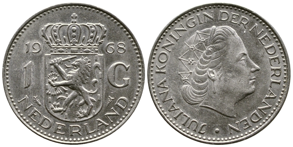Нидерланды 1 гульден 1968 Юлиана (1948-1980) KM 184a никель 177-952