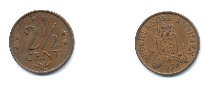 Нидерландские Антилы 2 1/2 цента 1974 Юлиана (1948-1980) KM 9 бронза 4379-1143