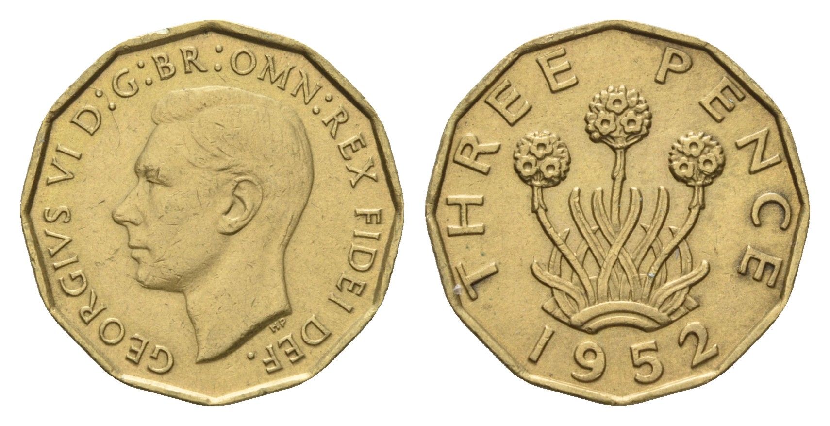 Великобритания 3 пенса 1952 Георг VI (1936-1952) KM 873, Spink 4113 никель латунь 61-1224