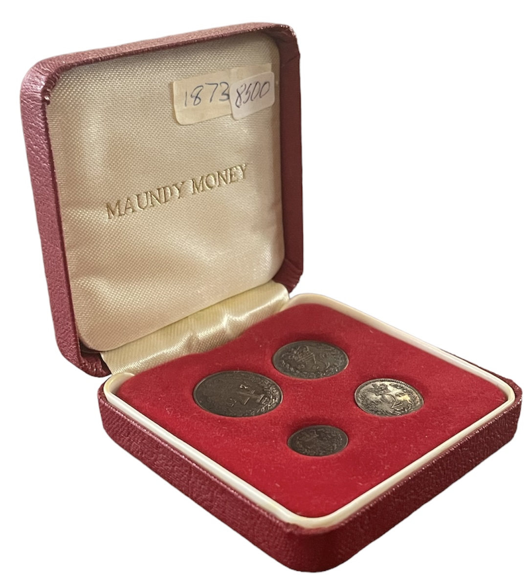 Великобритания набор из 4 монет 1873 1, 2, 3 и 4 пенса, Манди сет, в оригинальной коробке, Виктория (1837-1901) Spink 3916 серебро 10-015-67