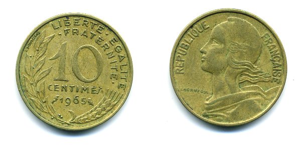ФРАНЦИЯ 10 САНТИМОВ 1965 ТИП MARIANNE КМ 929 медь алюминий никель 3999-644
