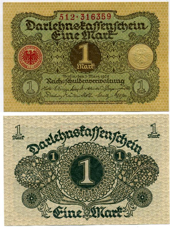 ГЕРМАНИЯ 1 МАРКА 1920 1 МАРТА 1920, ВЕЙМАРСКАЯ РЕСПУБЛИКА Pick 58 бумага аUNC 7547-30-4