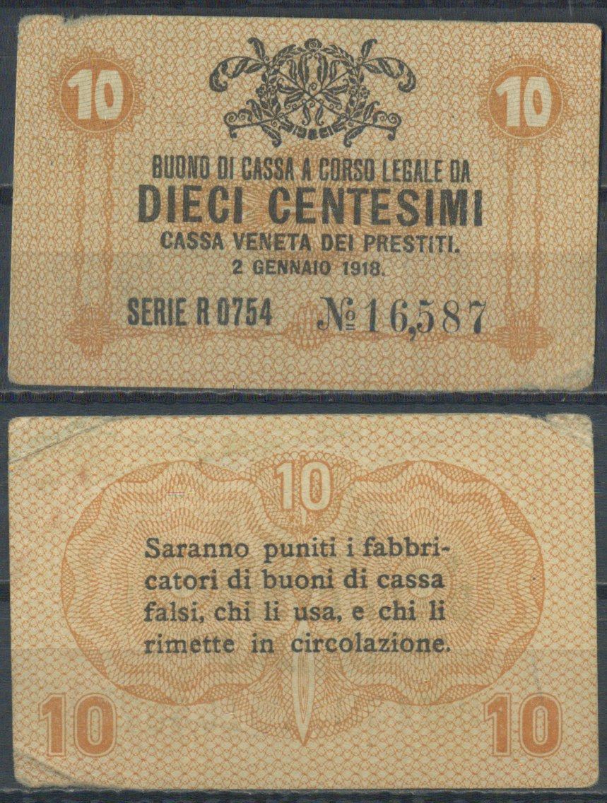 Италия 10 чентезимо 1918 	Венецианский ссудный банк Pick M2 бумага 7554-18-4-1