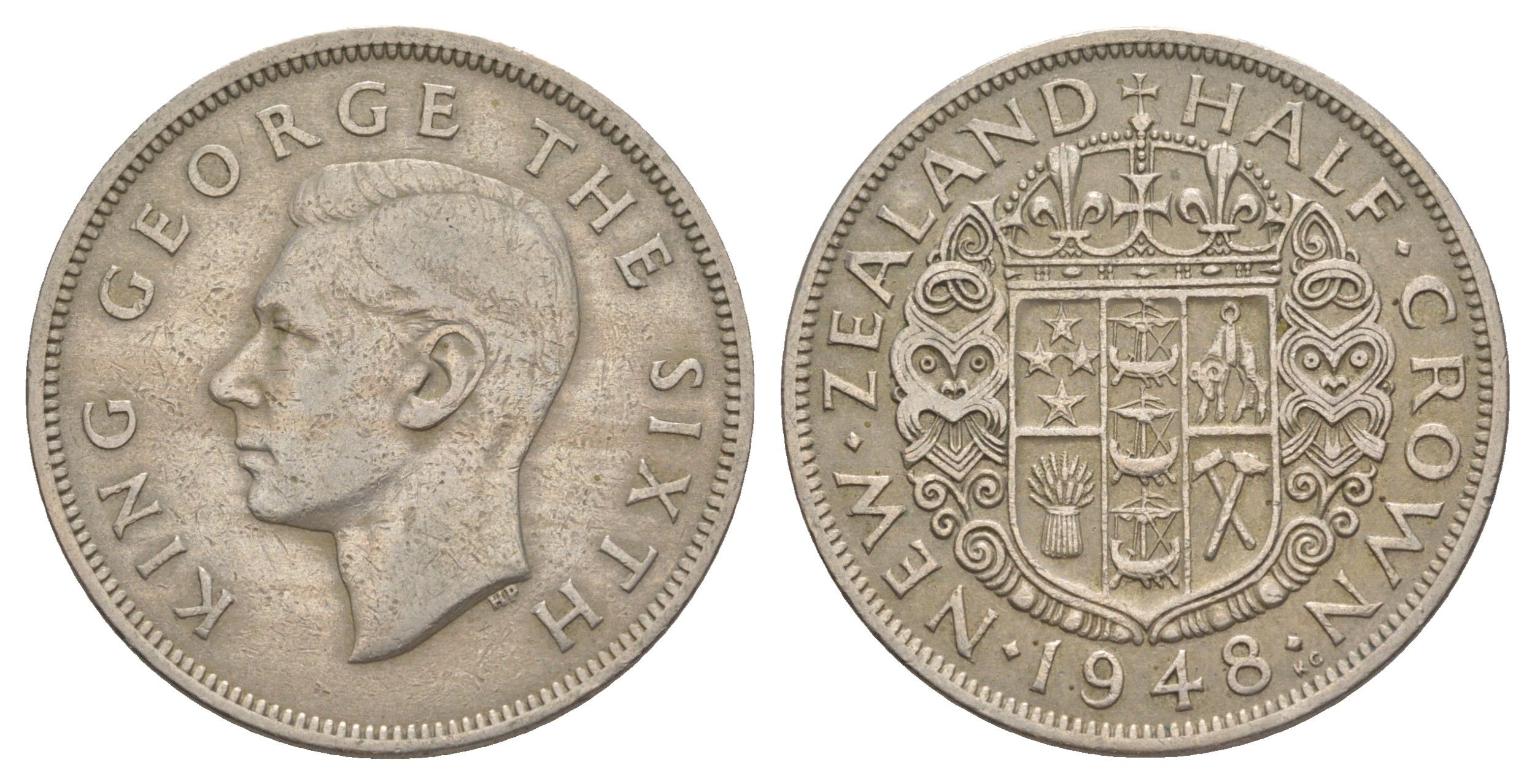 Новая Зеландия 1/2 кроны 1948 Георг VI (1936-1952) KM 19 медно-никель 25-731