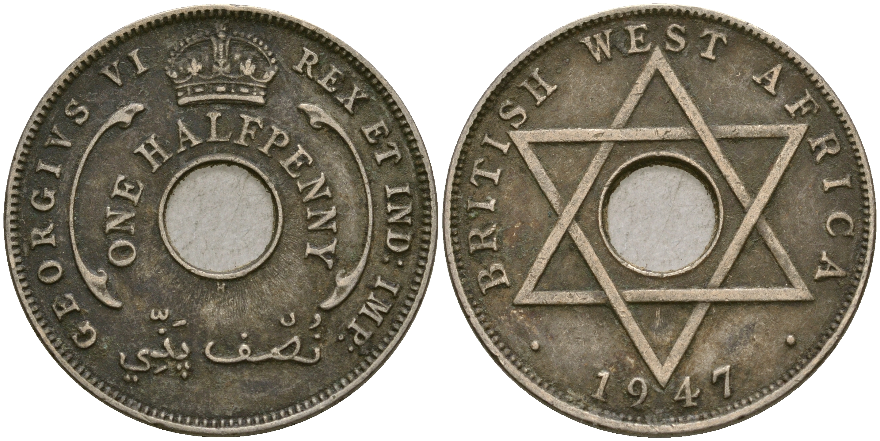 Британская Западная Африка 1/2 пенни 1947 H, Георг VI KM 18 медно-никель 25-1043