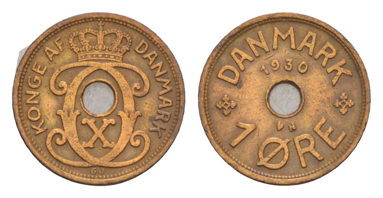 Дания 1 эре 1930 N, Кристиан X (1912-1947) KM 826 бронза 4658-147