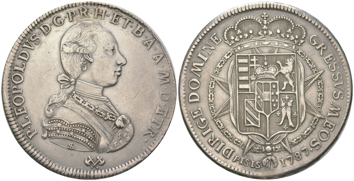 Тоскана 1 франческоне 1787 отверстие на гурте после привязки, Пьетро Леопольдо I (1765-1790) С 24.5 серебро    00-902-25