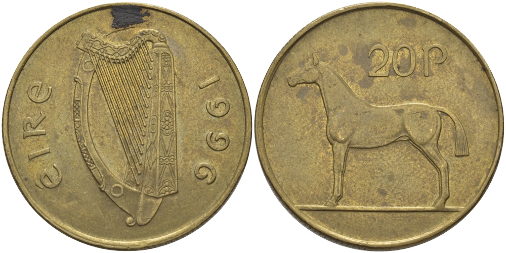 ИРЛАНДИЯ 20 ПЕНСОВ 1996 ЛОШАДЬ KM 25 никель бронза 97-1013