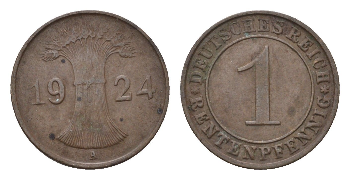 Германия 1 рентенпфенниг 1924 A KM 30, J. 306 бронза 4696-557