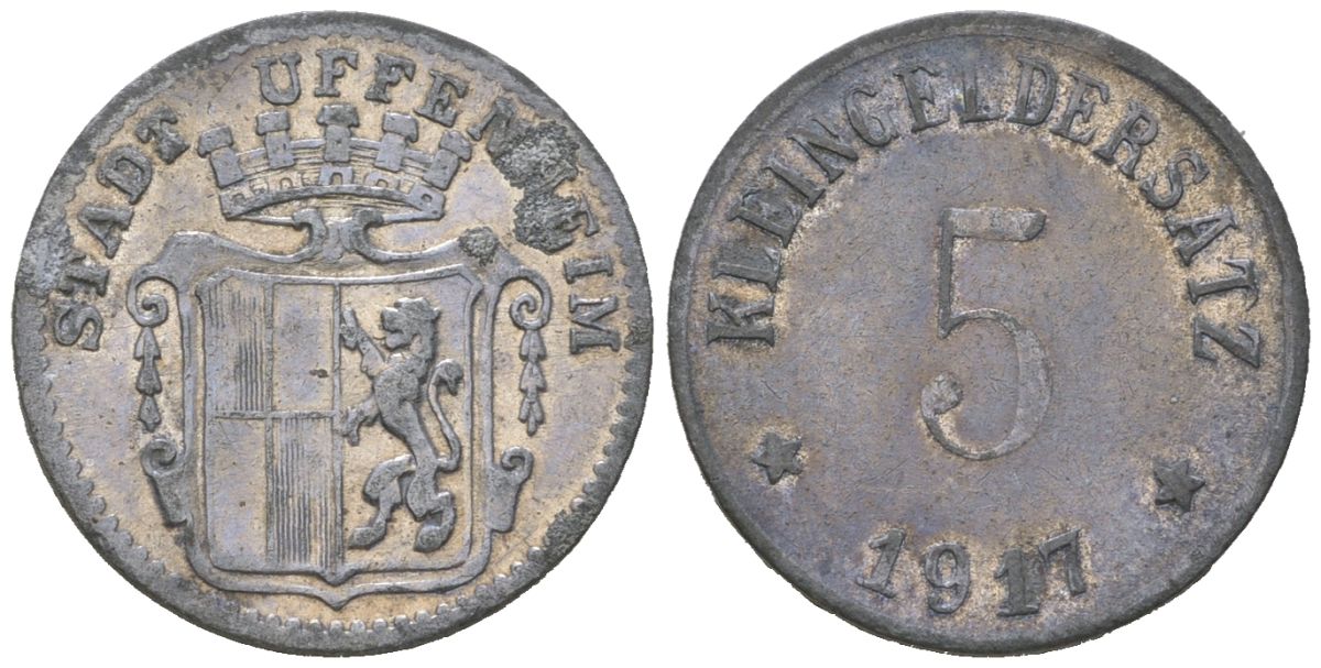 Уффенхайм (Бавария) 5 пфеннигов 1917 Funck 555.1 цинк 4379-324