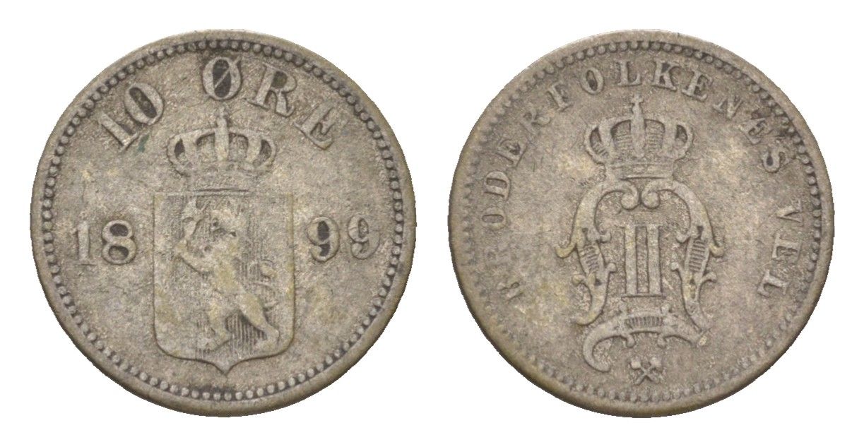 Норвегия 10 эре 1899 Оскар II (1872-1905) KM 350 серебро 4623-522