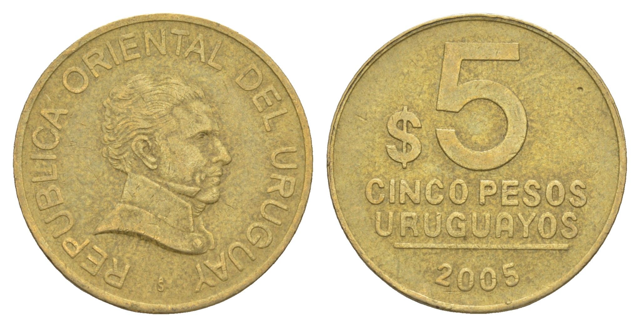 Уругвай 5 песо 2005 KM 120.2 алюминиевая бронза 4635-211