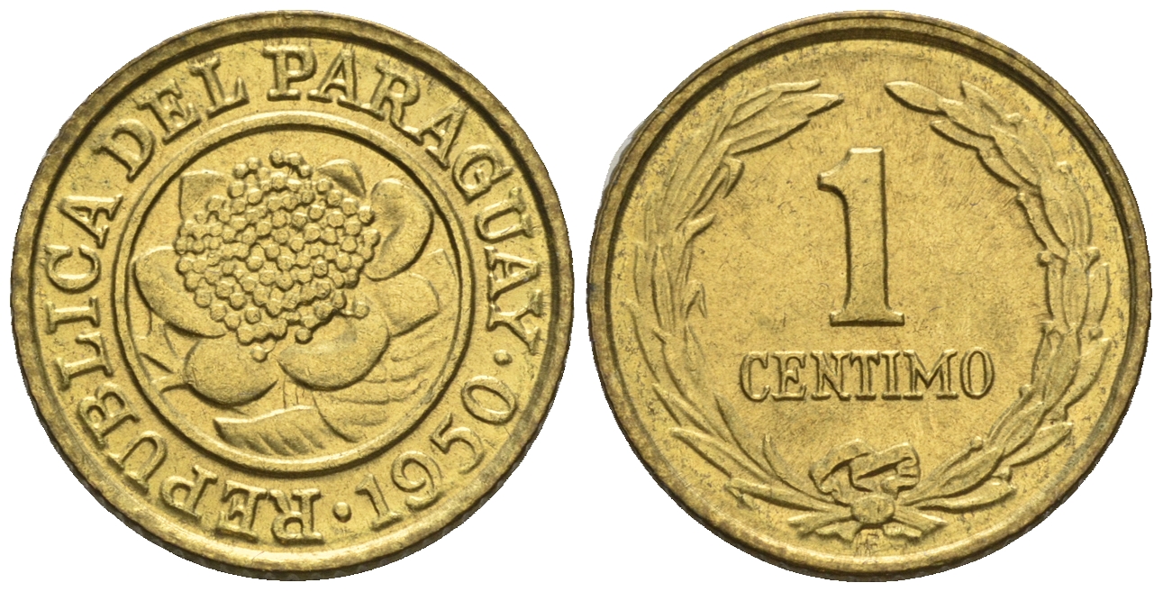 Парагвай 1 сентимо 1950  KM 20 алюминиевая бронза  aUNC  220-961