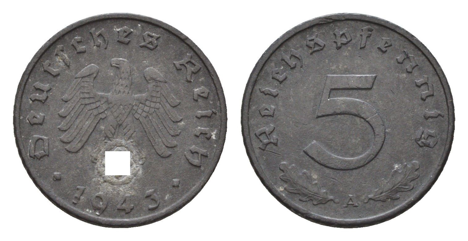 Германия 5 рейхспфеннигов 1943 A KM 100, J. 370 цинк 4684-234
