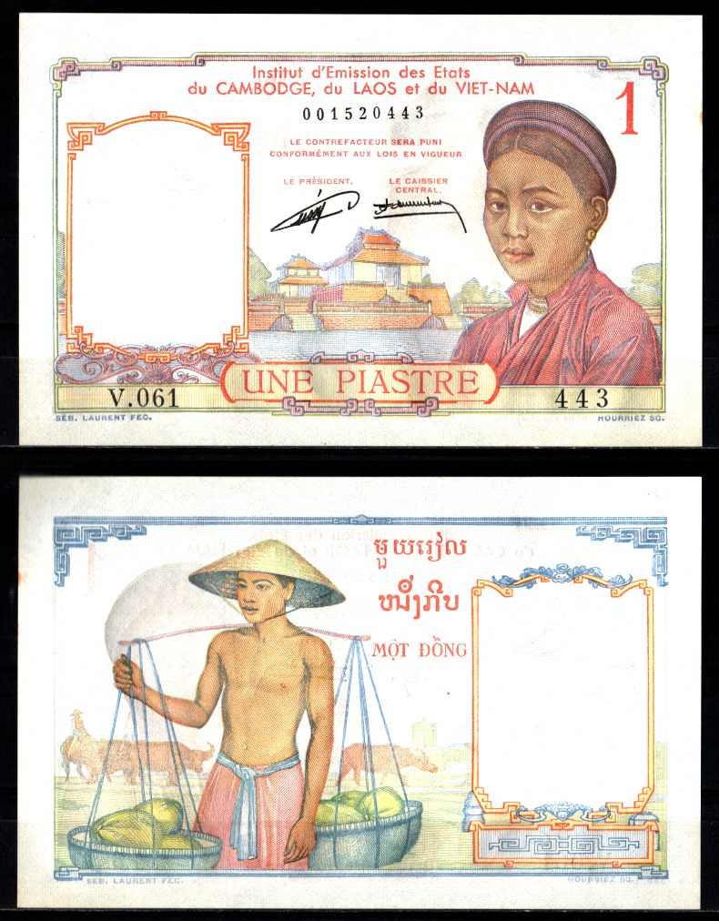 Французский Индокитай 1 пиастр ND (1953) Pick 92  бумага UNC (пресс) 7547-65-3-1