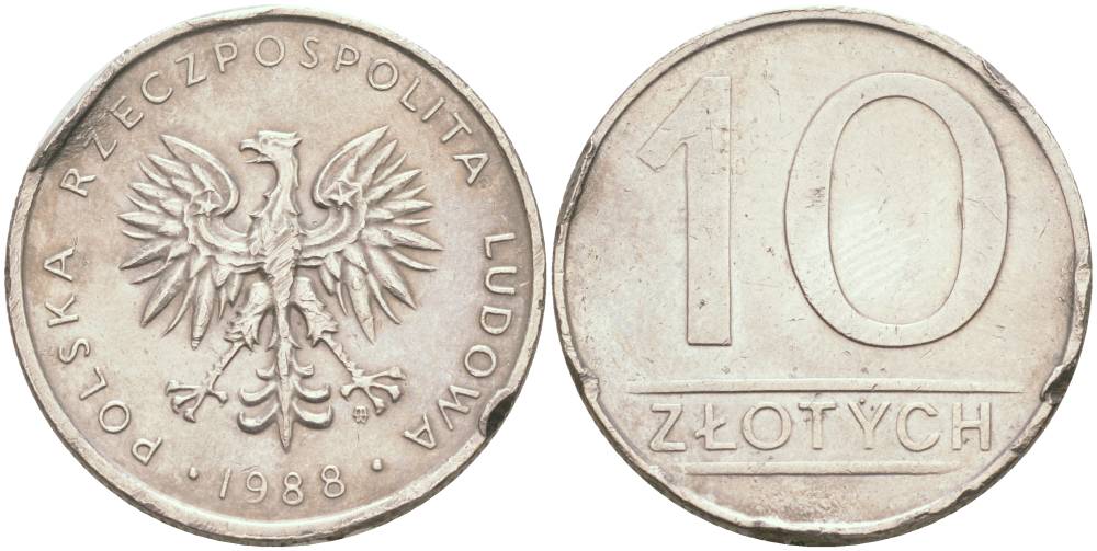ПОЛЬША 10 ЗЛОТЫХ 1988 MW KM 152.1 медно-никель 4551-1052